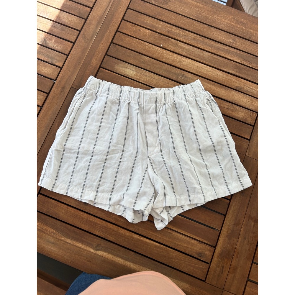 Bella Dahl Striped Linen Blend Elastic Waist Shorts Womens Size S White Black